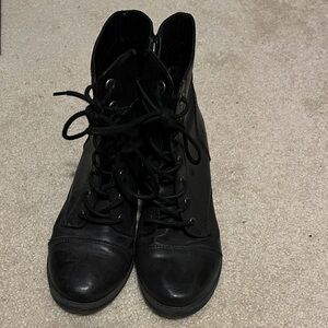 Women's Black Lace-Up Combat Boots